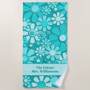 Retro Garden Flowers 60s 70s Floral Pattern Bride Beach Towel