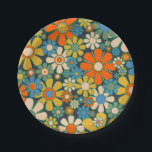 Retro Garden Flowers 60s 70s Floral Pattern Paper Plate<br><div class="desc">Retro Garden Flowers Groovy Cheerful Floral 60s 70s Pattern Mustard Orange Blue Green Beige. Upbeat,  vivid,  vintage aesthetic flower design with a 1960s 1970s vibe. By Kierkegaard Design Studio.</div>