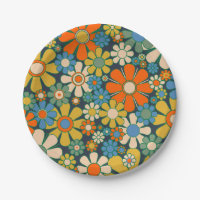 Retro Garden Flowers 60s 70s Floral Pattern