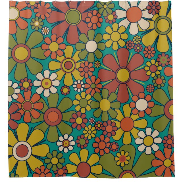 Retro Garden Flowers 60s 70s Floral Pattern  Shower Curtain (Front)