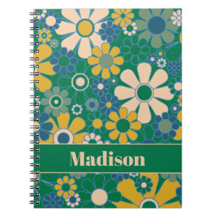 Retro Garden Flowers 60s 70s Floral Personalised Notebook