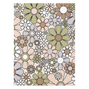 Retro Garden Flowers 60s 70s Muted Spring Floral Tablecloth