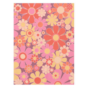 Retro Garden Flowers 60s 70s Pattern Pink Tablecloth