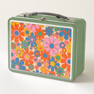 Retro Garden Flowers Colourful 60s 70s Floral Metal Lunch Box
