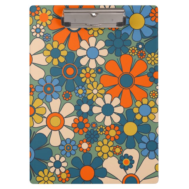 Retro Garden Flowers Floral Pattern Clipboard (Front)