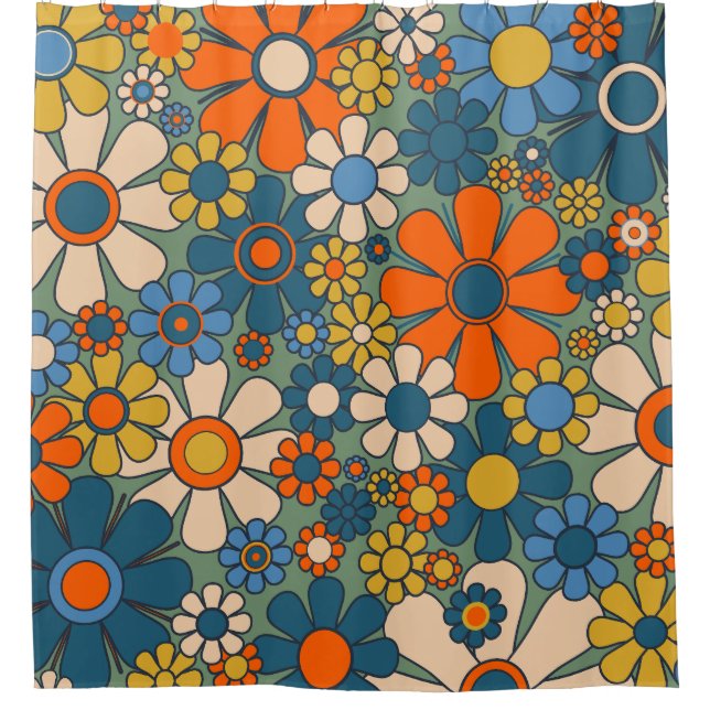 Retro Garden Flowers Floral Pattern Shower Curtain (Front)