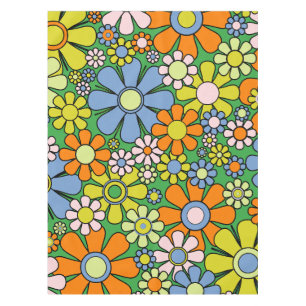 Retro Garden Flowers Groovy 60s 70s Colorful  Tablecloth