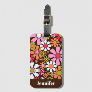 Retro Garden Flowers Groovy 60s 70s Floral Pattern Luggage Tag