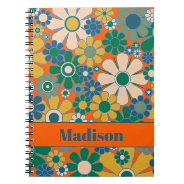 Retro Garden Flowers Groovy 60s 70s Floral Pattern Notebook (Front)