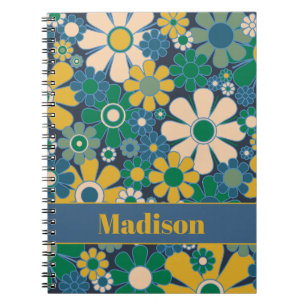 Retro Garden Flowers Groovy 60s 70s Floral Pattern Notebook