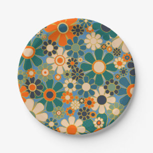 Retro Garden Flowers Vintage Floral Pattern Paper Plate