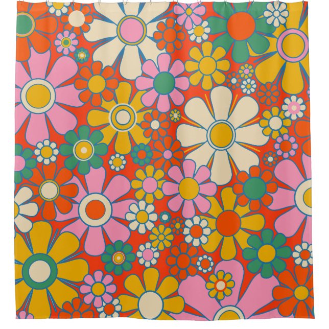  Retro Garden Groovy 60s 70s Floral Pattern Shower Curtain (Front)