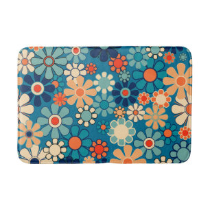 Retro Garden Groovy Floral 60s 70s Pattern Bath Mat