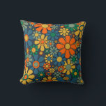 Retro Garden Groovy Floral 60s 70s Pattern Cushion<br><div class="desc">Retro Garden Groovy Floral Cheerful 60s 70s Pattern Blue Orange Green Mustard Yellow. Upbeat,  vivid,  vintage aesthetic flowers with a 1960s 1970s vibe. By Kierkegaard Design Studio.</div>
