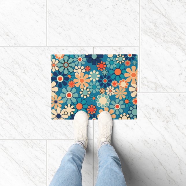 Retro Garden Groovy Floral 60s 70s Pattern Doormat (Indoor)