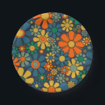 Retro Garden Groovy Floral 60s 70s Pattern Paper Plate<br><div class="desc">Retro Garden Groovy Floral Cheerful 60s 70s Pattern Blue Orange Green Mustard Yellow. Upbeat,  vivid,  vintage aesthetic flowers with a 1960s 1970s vibe. By Kierkegaard Design Studio.</div>