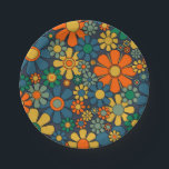 Retro Garden Groovy Floral 60s 70s Pattern Paper Plate<br><div class="desc">Retro Garden Groovy Floral Cheerful 60s 70s Pattern Blue Orange Green Mustard Yellow. Upbeat,  vivid,  vintage aesthetic flowers with a 1960s 1970s vibe. By Kierkegaard Design Studio.</div>
