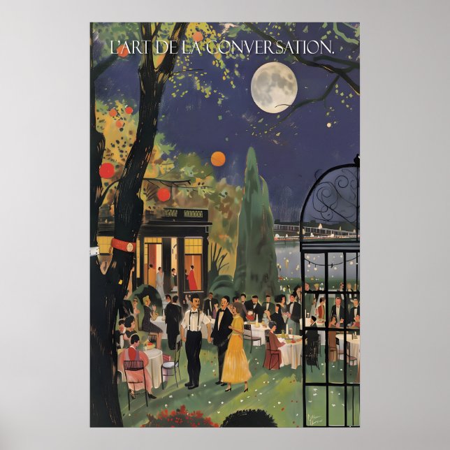 Retro Garden Party Art Print Moonlit Soiree Wall (Front)