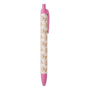 Retro Garden Pink Floral Pattern Black Ink Pen
