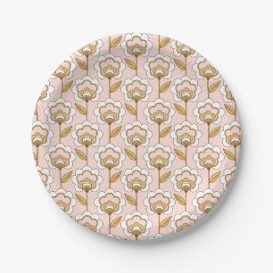Retro Garden Pink Floral Pattern Paper Plate