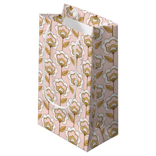 Retro Garden Pink Floral Pattern Small Gift Bag (Front Angled)