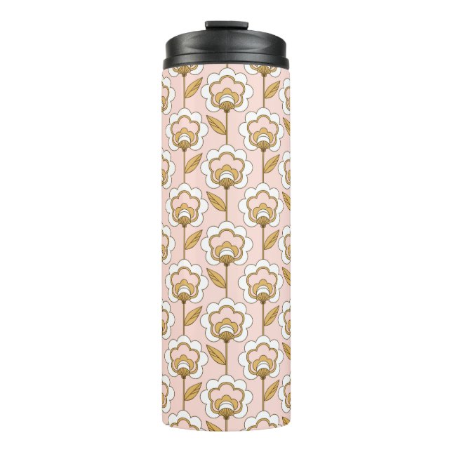 Retro Garden Pink Floral Pattern Thermal Tumbler (Front)
