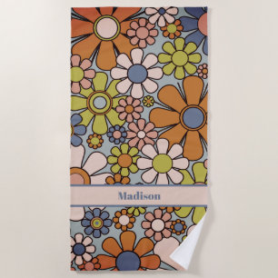 Retro Garden Vintage 60s 70s Aesthetic Flowers Beach Towel