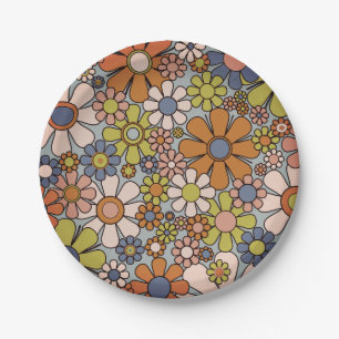 Retro Garden Vintage 60s 70s Aesthetic Flowers Paper Plate