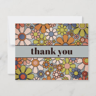 Retro Garden Vintage 60s 70s Aesthetic Flowers Thank You Card