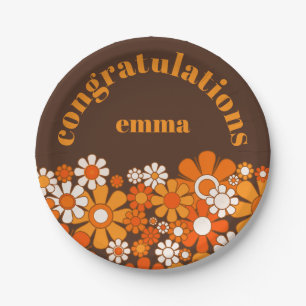 Retro Garden Vintage 70s Personalized Floral Paper Plate