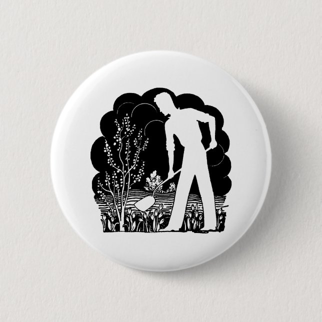 Retro Gardener Silhouette 6 Cm Round Badge (Front)