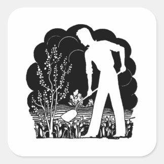Retro Gardener Silhouette Square Sticker
