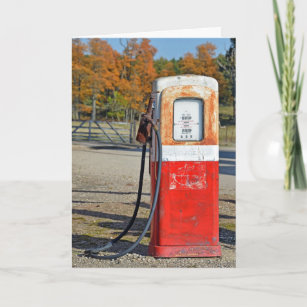 retro gasoline pump for getting older birthday card