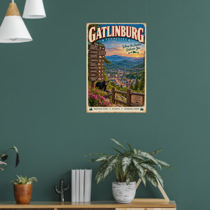 Retro Gatlinburg Tennessee Smoky Mountains Travel Poster