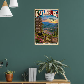 Retro Gatlinburg Tennessee Smoky Mountains Travel Poster