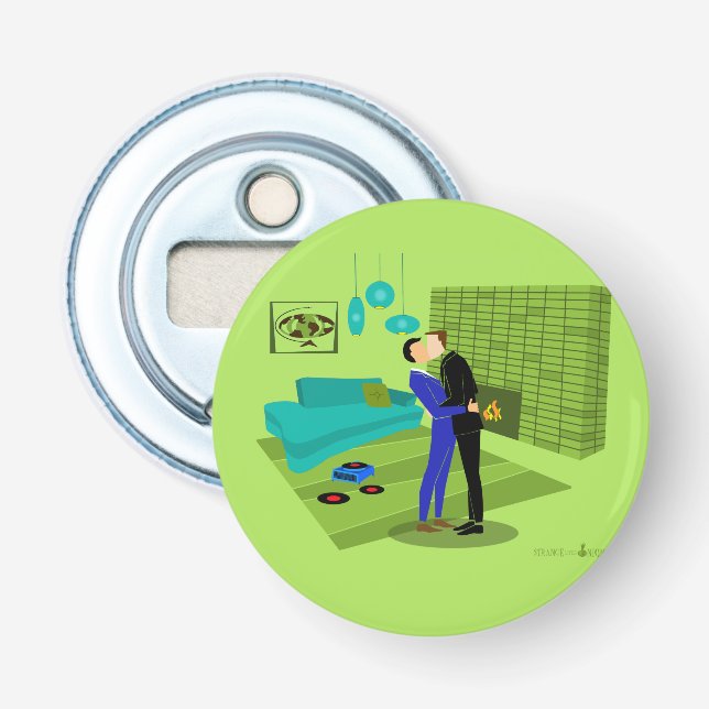 Retro Gay Couple in Love Bottle Opener (Front)