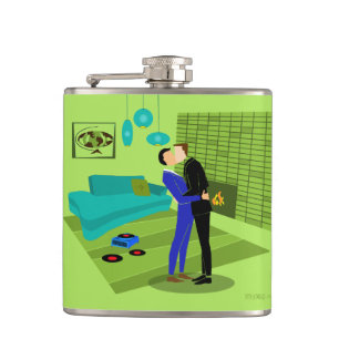 Retro Gay Couple in Love Hip Flask