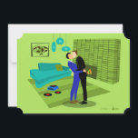 Retro Gay Couple in Love Invitation<br><div class="desc">This Retro Gay Couple in Love Invitation design is the perfect blend of passion and kitsch. The 1960s style, minimalist art design features an attractive gay couple kissing in the middle of their impeccably decorated time capsule home. The lime green brick fireplace sets the mood for the well-groomed gentlemen, as...</div>