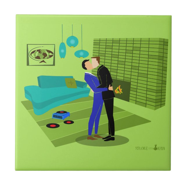 Retro Gay Couple in Love Tile (Front)