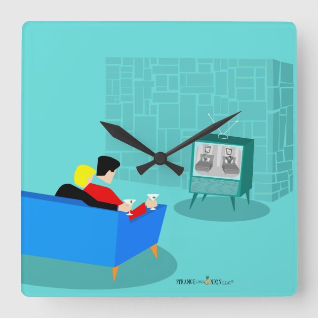 Retro Gay Couple Watching TV Acrylic Wall Clock (Front)