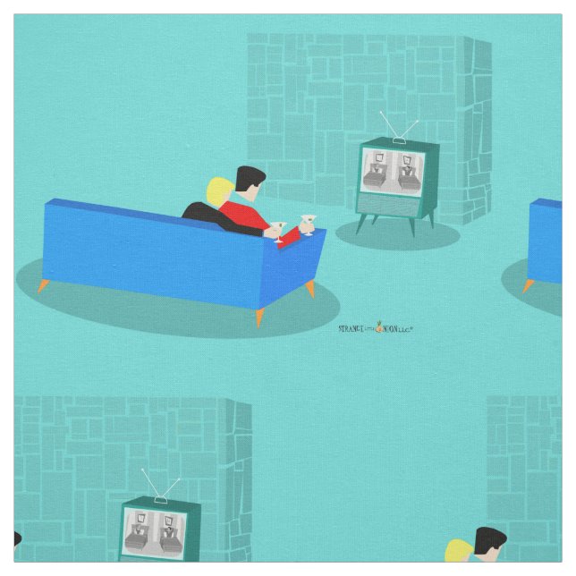 Retro Gay Couple Watching TV Fabric (Swatch)