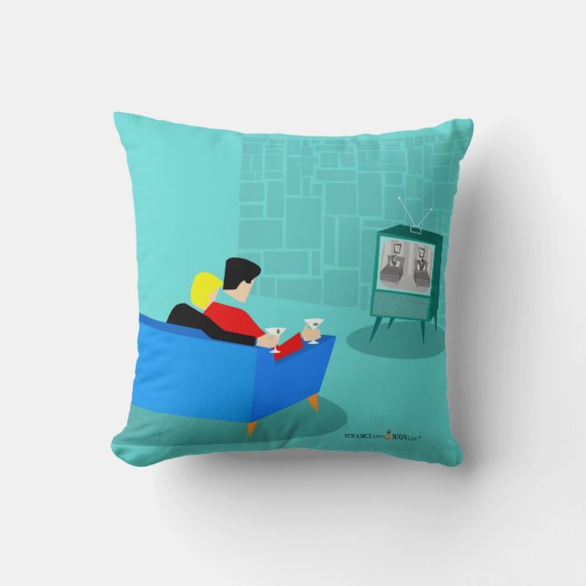 Retro Gay Couple Watching TV Throw Pillow (Front)