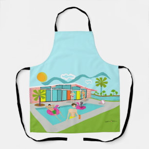 Retro Gay Pink Flamingo Pool Party Apron