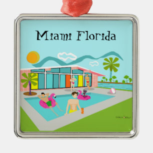 Retro Gay Pink Flamingo Pool Party Miami  Metal Tree Decoration
