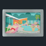 Retro Gay Pool Party Belt Buckle<br><div class="desc">This Retro Gay Pool Party Belt Buckle design features four hunky beefcakes having a gay old time as they beat the Palm Springs heat by lounging around the turquoise blue water of their atomic boomerang shaped swimming pool. The mid century modern architecture on the fabulous, orange stone house is clearly...</div>