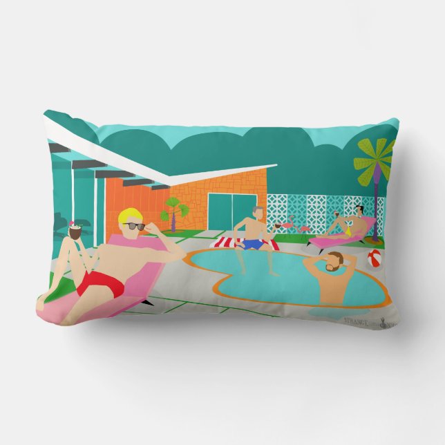 Retro Gay Pool Party Lumbar Pillow (Front)