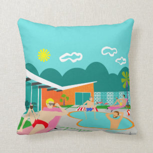 Retro Gay Pool Party Throw Pillow