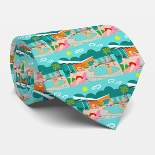 Retro Gay Pool Party Tiled Necktie