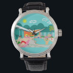 Retro Gay Pool Party Watch<br><div class="desc">This Retro Gay Pool Party Watch design features four hunky beefcakes having a gay old time as they beat the Palm Springs heat by lounging around the turquoise blue water of their atomic boomerang shaped swimming pool. The mid century modern architecture on the fabulous, orange stone house is clearly prime...</div>