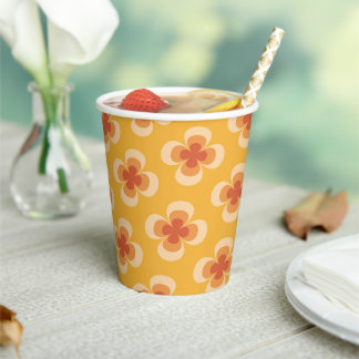 Retro Geo 70s Groovy Florals on Amber Paper Cups